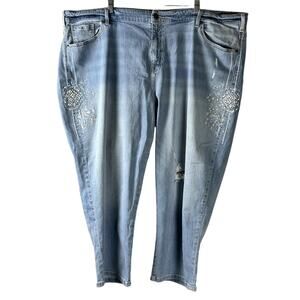 Lane Bryant MidRise Girlfriend Crop Wm Sz 28 Embellished Light Wash Casual Jeans